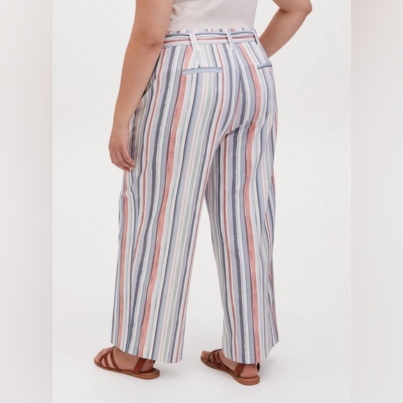 Torrid Multi Stripe Crosshatch Self Tie Wide Leg Pant - Picture 2 of 5
